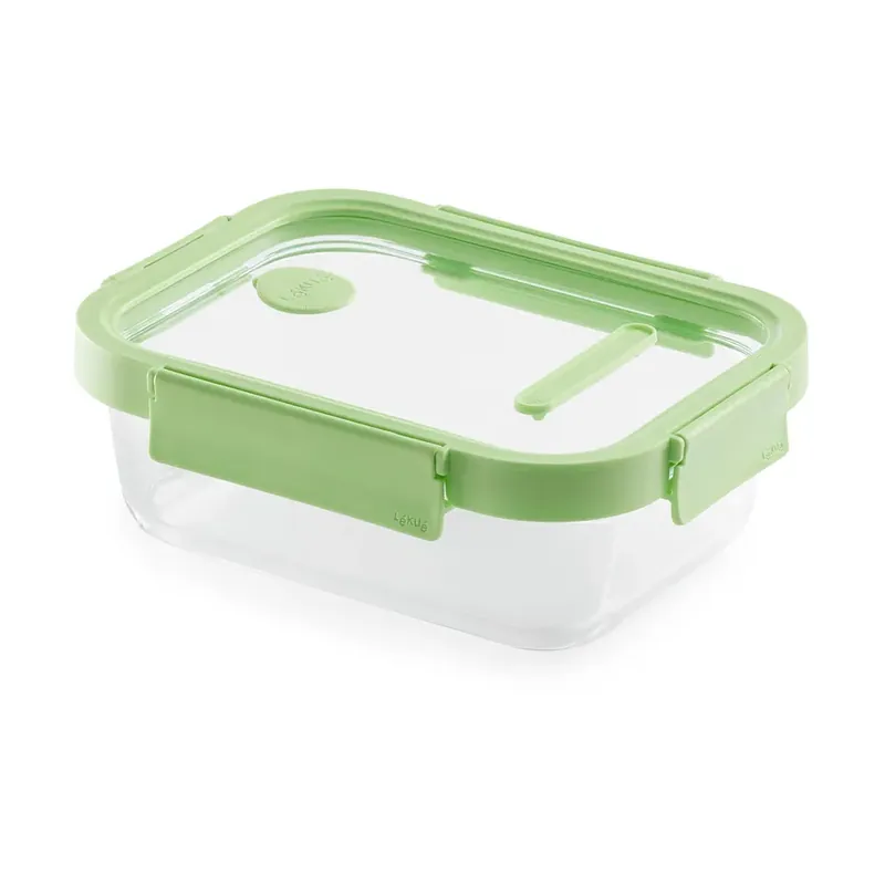 Lékué rectangular lunchbox glass 0.64 L, Green Time-Limited