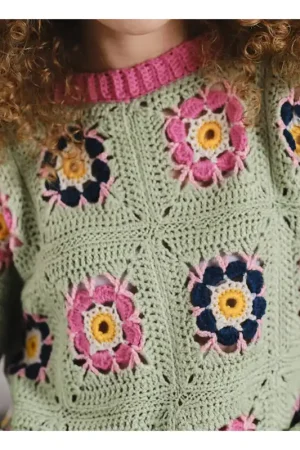 Knitcraft Flower Garden Crochet Jumper Digital Pattern 0270 Time-Limited