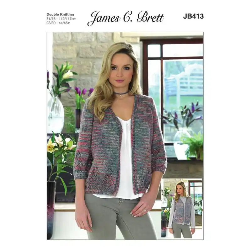 James C Brett DK Cardigan and Waistcoat Pattern JB413 Next Day Delivery