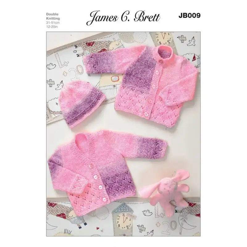James C Brett Baby Marble DK Cardigan and Hat Pattern JB009 Mega Sale