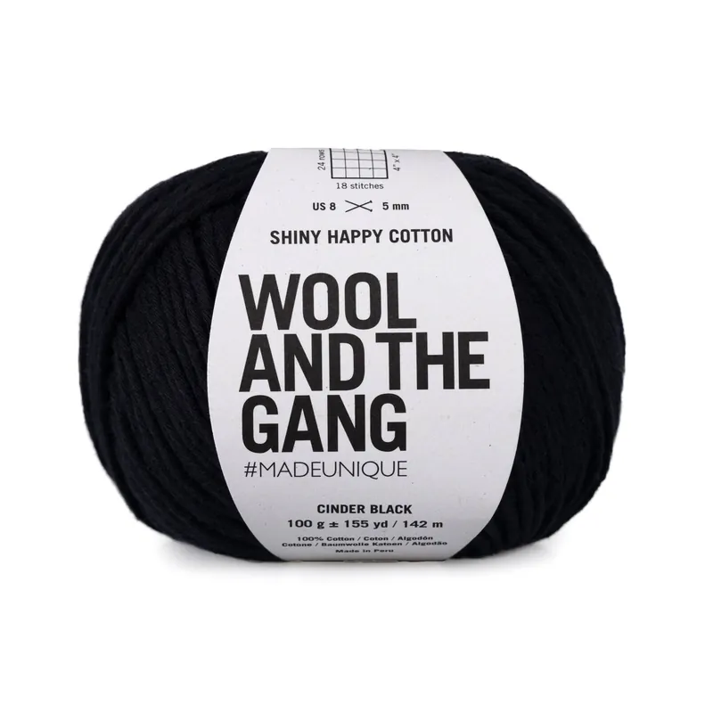 Wholesale Wool and the Gang Cinder Black Shiny Happy Cotton 100g