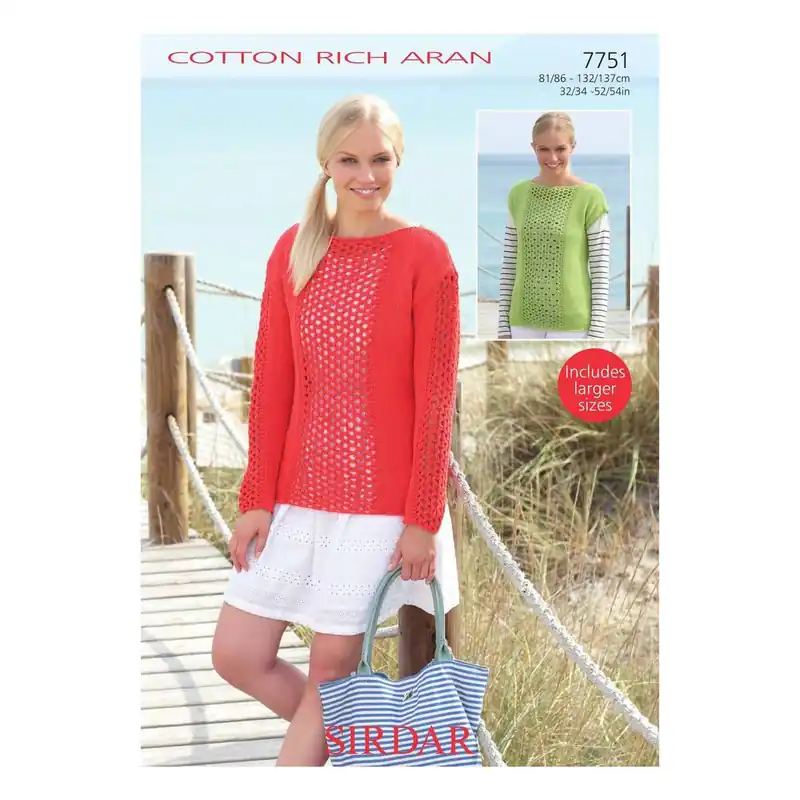 Sirdar Cotton Rich Aran Jumper and Top Digital Pattern 7751 Shop Now