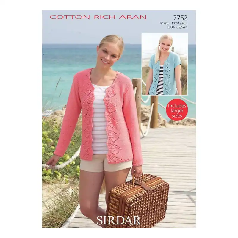 Sirdar Cotton Rich Aran Cardigans Digital Pattern 7752 Certified