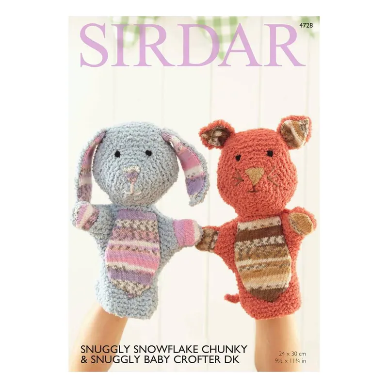 Sirdar Snuggly Baby Crofter DK and Snuggly Snowflake Chunky Hand Puppets Digital Pattern 4728 One Day Deal