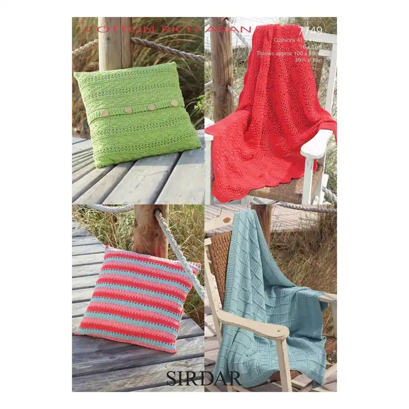 High Quality Sirdar Cotton Rich Aran Cushions and Blankets Digital Pattern 7749