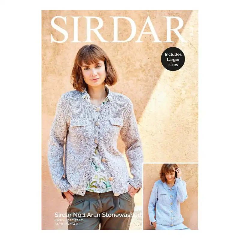 Hot Picks Sirdar No.1 Aran Stonewashed Collared Jacket Digital Pattern 8270
