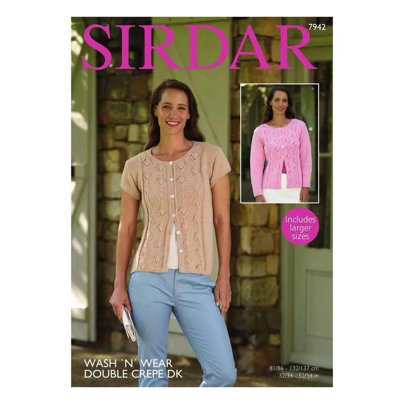 Brand New Sirdar Wash 'n' Wear Double Crepe DK Cardigan Digital Pattern 7942