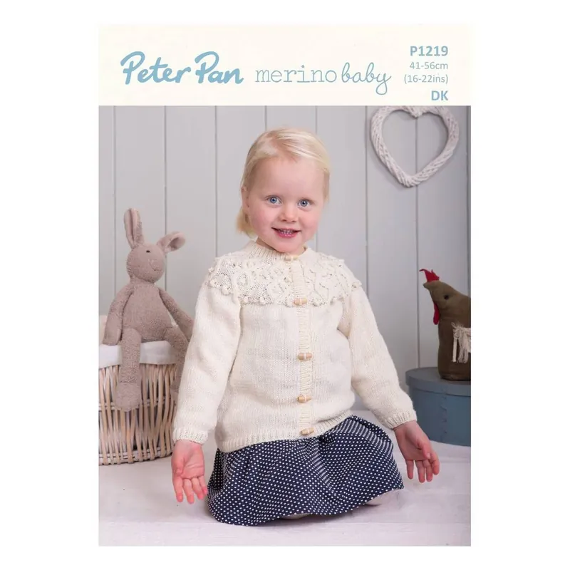 Peter Pan Baby Merino Knitted Yoked Cardigan Digital Pattern P1219 Markdown