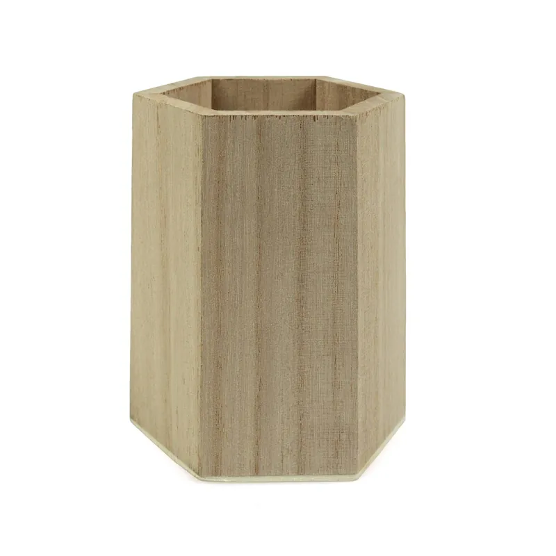 Crafted Hexagonal Wooden Pencil Pot 10cm