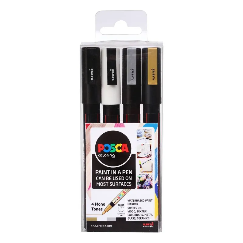 Uni-ball Posca PC-3M Mono Tones Marker Pens 4 Pack New Release
