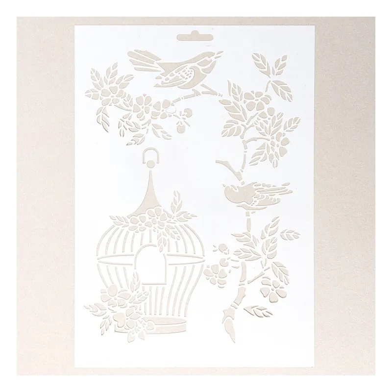 Birds and Birdcage Stencil 21cm x 29cm Trusted Brand
