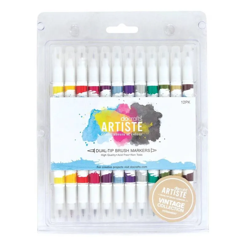Limited Offer Vintage Dual Tip Brush Markers 12 Pack