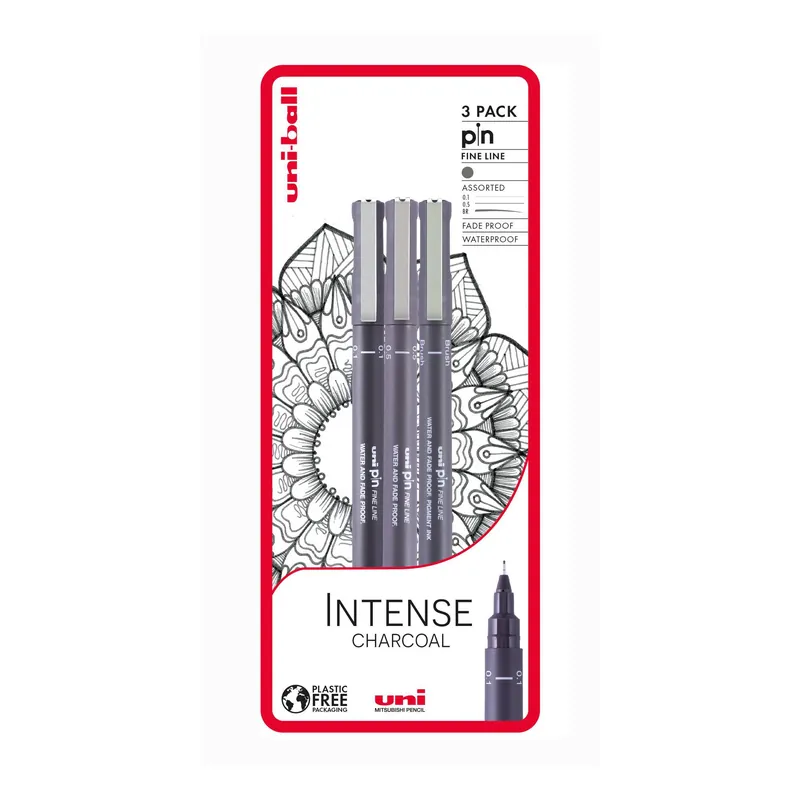 Uni-ball PIN Intense Charcoal Fineliners 3 Pack Latest