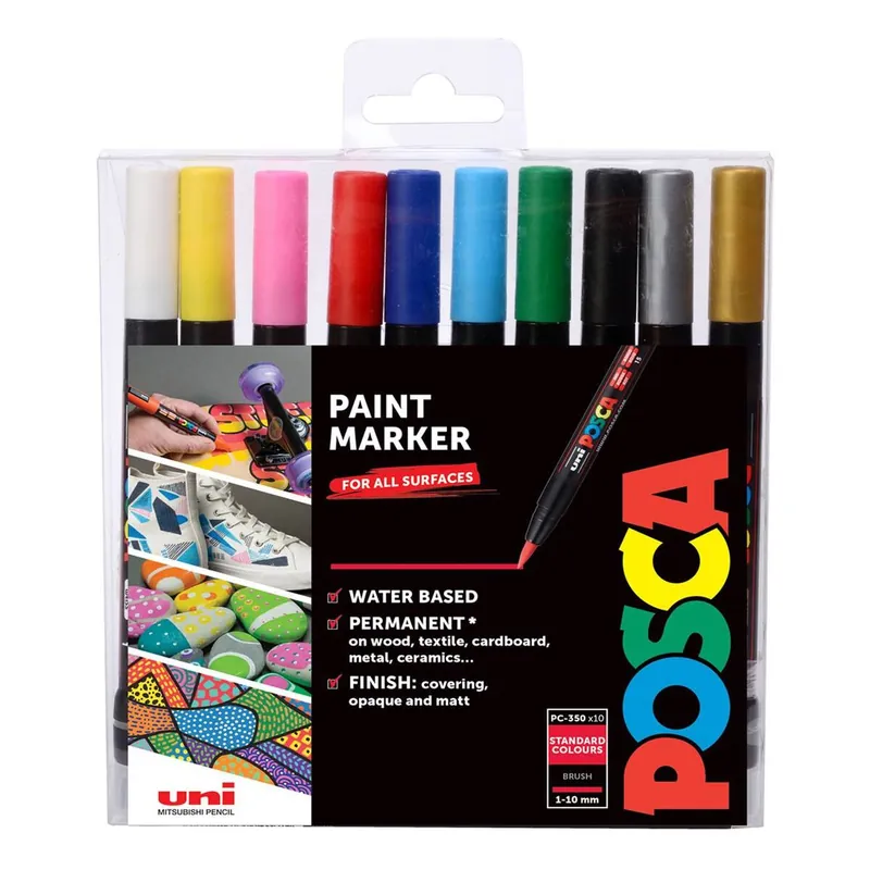 Professional Grade Uni-ball Posca PC-350 Brush Marker Pens 10 Pack