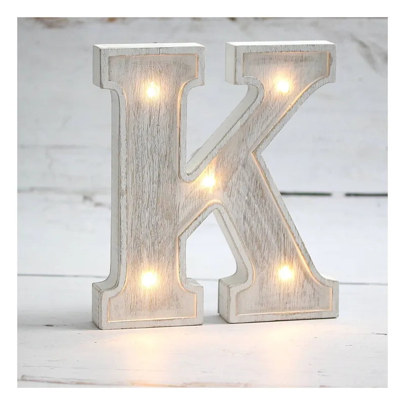 White-Washed Wooden LED Letter K 21cm Free Shipping
