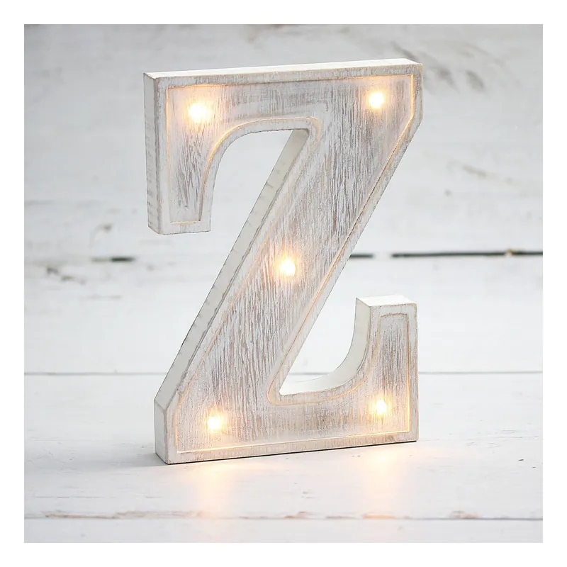 White-Washed Wooden LED Letter Z 21cm Authentic