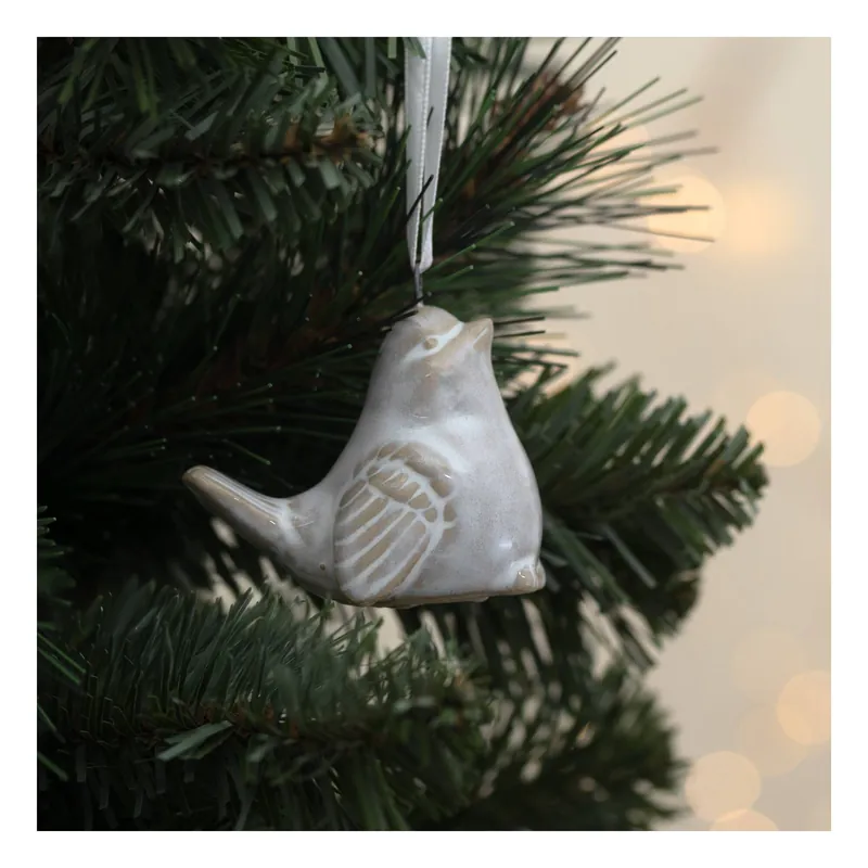 Get Yours Hanging Beige Ceramic Bird Decoration 6cm