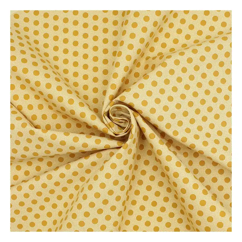 Authentic Flaxen Yellow Medium Dot Cotton Fabric by the Metre