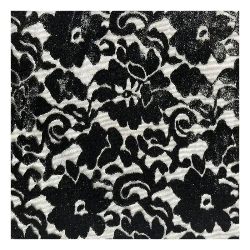 Black Floral Nylon Rayon Burnout Fabric by the Metre Premium