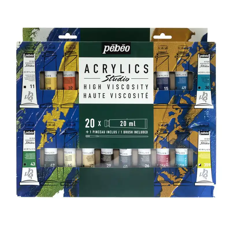 Original Pebeo Acrylic Paint and Brush Set 20 Pack