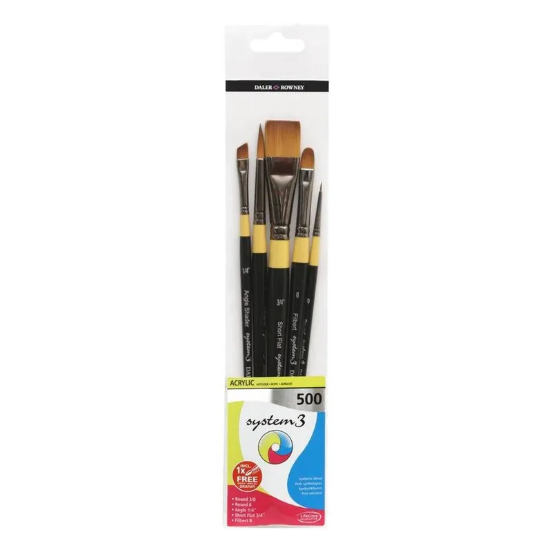 Save Now Daler-Rowney System3 Acrylic 500 Long Handle Brush Set 5 Pack