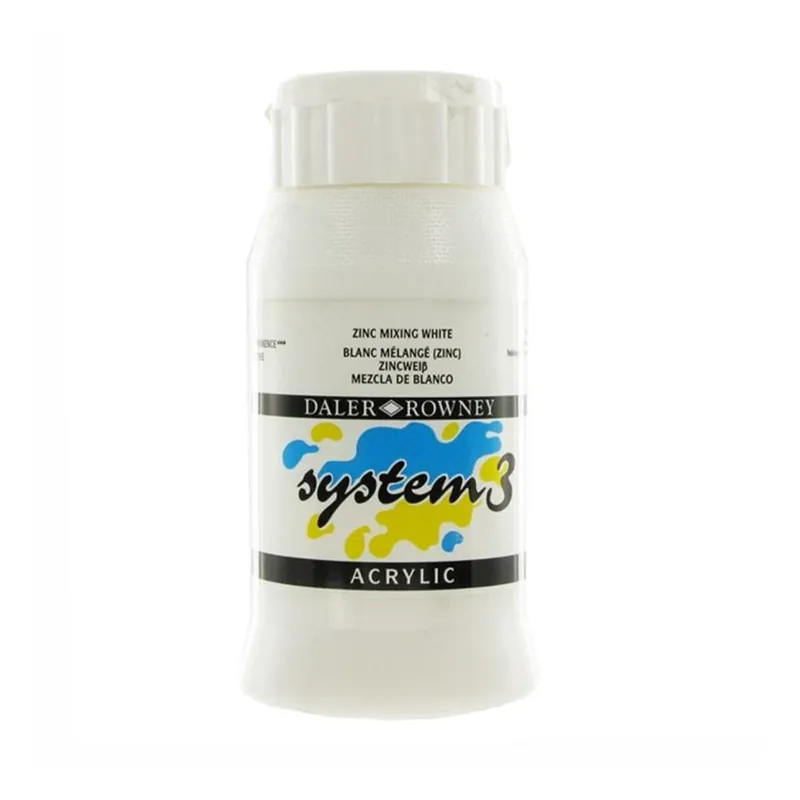 Daler-Rowney System 3 Zinc Mixing White Acrylic Paint 500ml High Quality