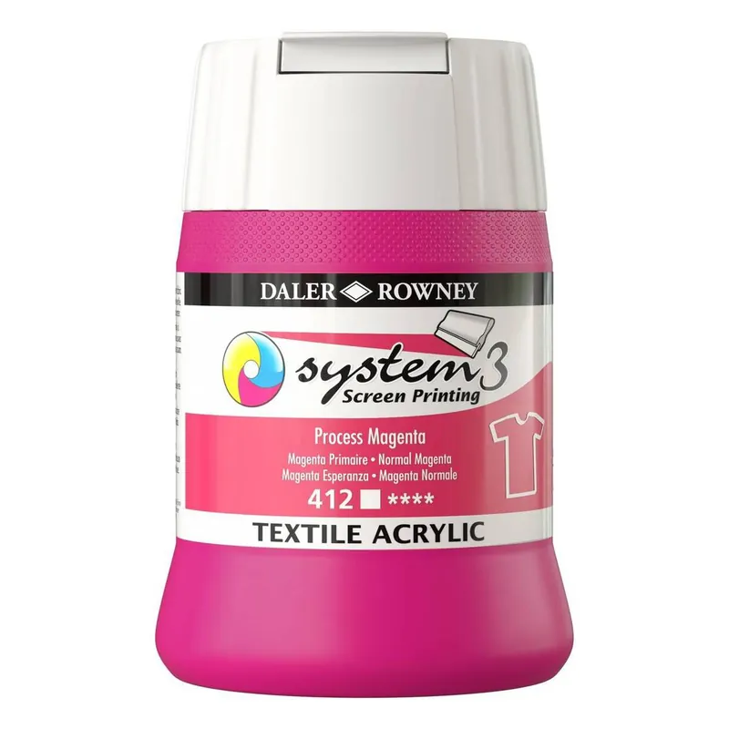 Daler-Rowney System3 Process Magenta Textile Screen Printing Acrylic Ink 250ml Clearance