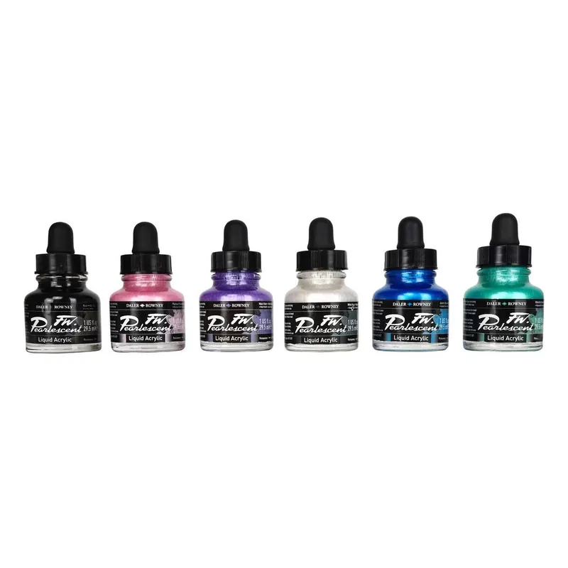 Low Price Daler-Rowney FW Pearlescent Acrylic Ink 29.5ml 6 Pack