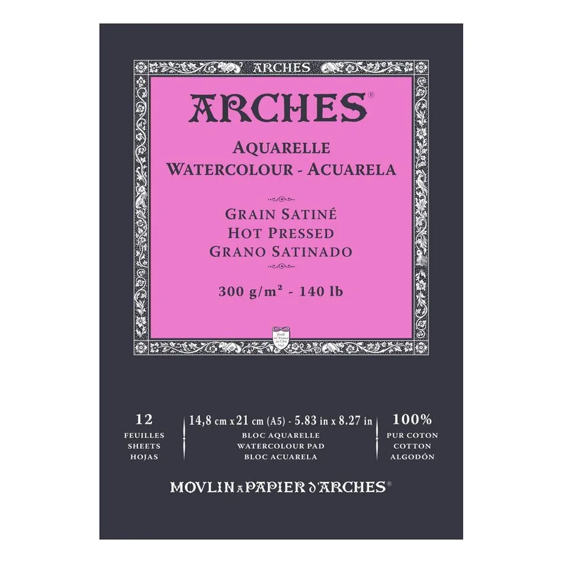 Arches Hot Pressed 300g Watercolour Paper A5 12 Sheets Authentic