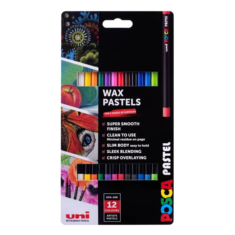 Uni-ball Posca Essential Wax Pastels 12 Pack Genuine