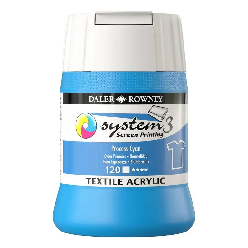 While Supplies Last Daler-Rowney System3 Process Cyan Textile Screen Printing Acrylic Ink 250ml