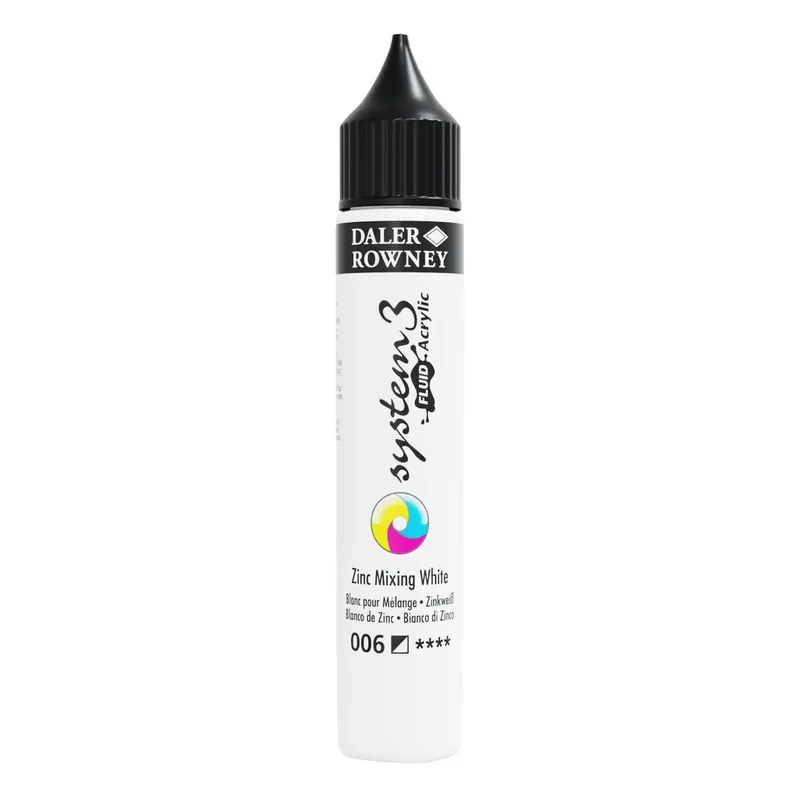 Daler-Rowney System3 Zinc Mixing White Fluid Acrylic 29.5ml (006) No Minimum Order