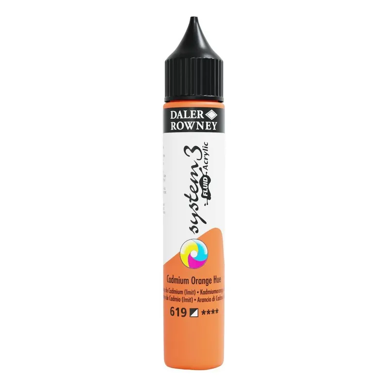 Last Chance Daler-Rowney System3 Cadmium Orange Hue Fluid Acrylic 29.5ml (619)