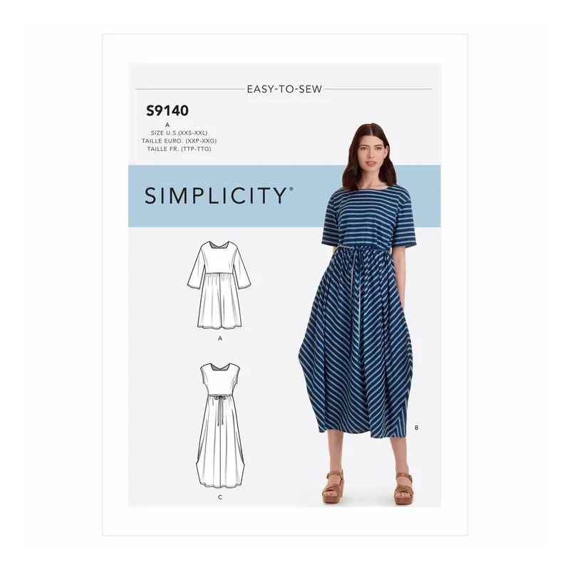 Top Rated Simplicity Pullover Dress Sewing Pattern S9140 (XXS-XXL)