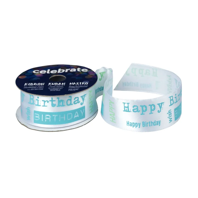 Wholesale Baby Blue Happy Birthday Ribbon 25mm x 3m