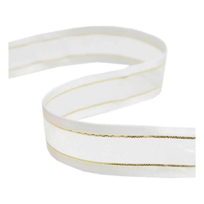 White Organza Gold Satin-Edged Ribbon 12mm x 5m Special Offer