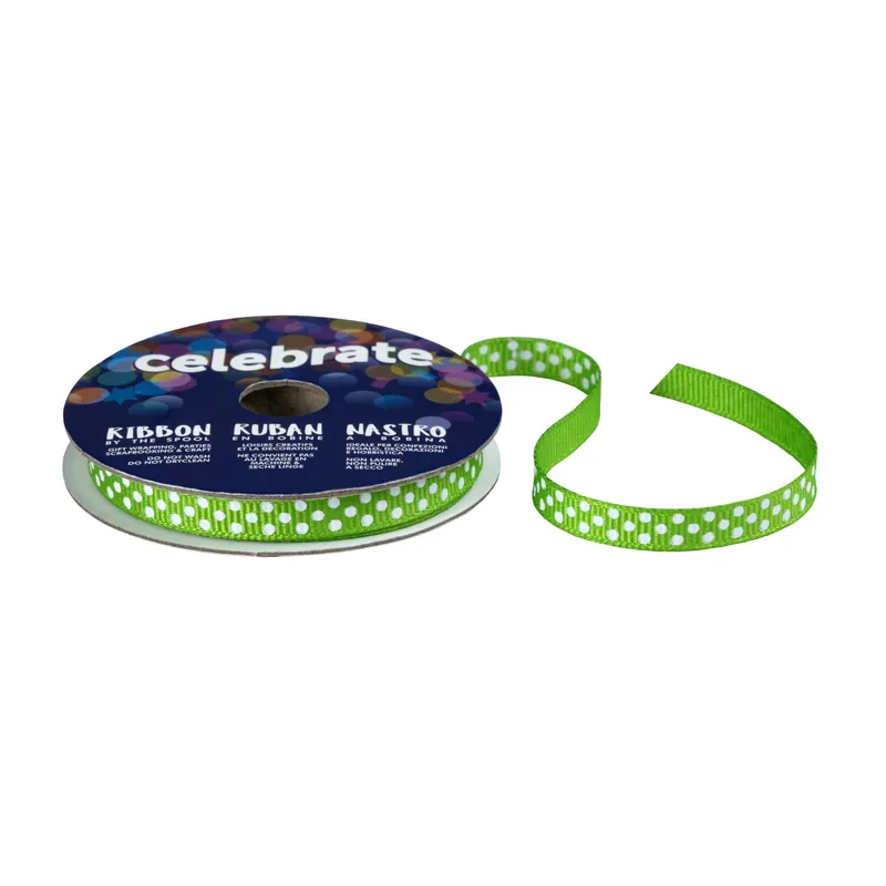 Buy Today Lime Grosgrain Polka Dot Ribbon 6mm x 5m