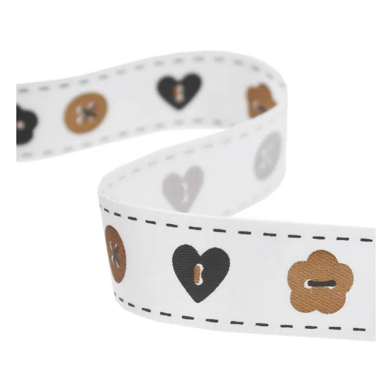 Price Cut Gold and Grey Buttons Satin Ribbon 16mm x 4m