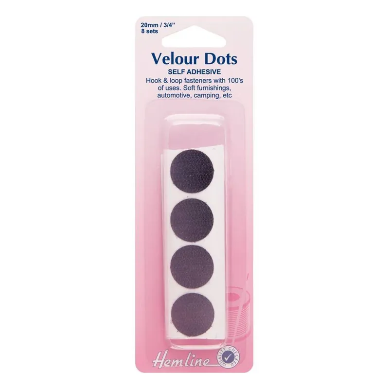 Hemline Black Hook and Loop Dots 20mm 8 Pack Authentic