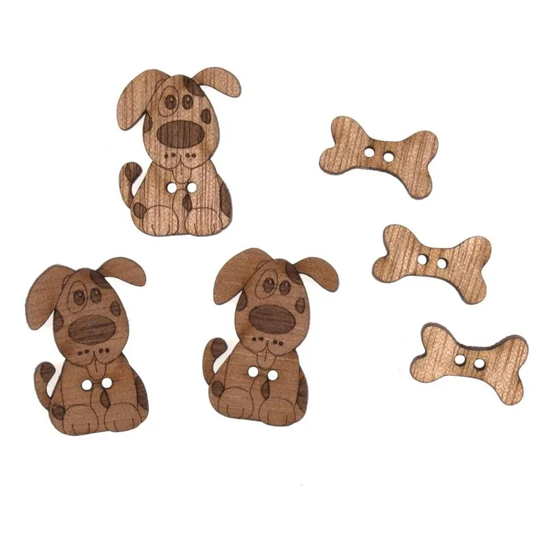 Trimits Wooden Dog and Bone Buttons 6 Pieces Instant Buy
