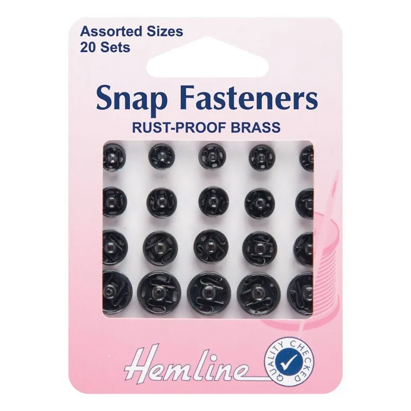 Get Yours Hemline Assorted Black Snap Fasteners 20 Pack