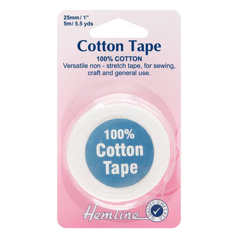 Hemline White Cotton Tape 25mm x 5m Crafted