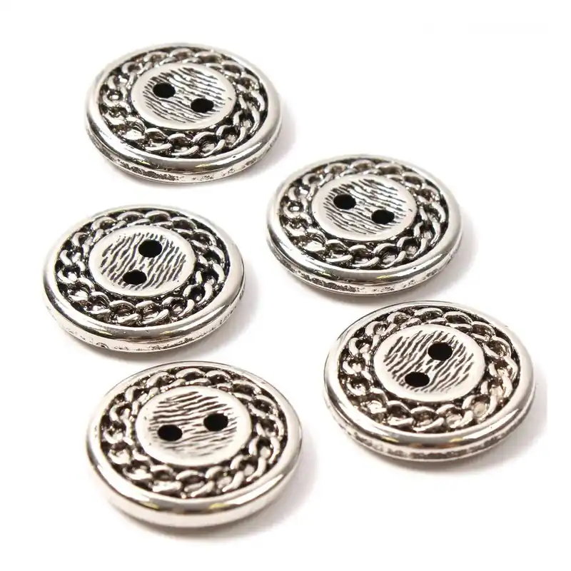 Worldwide Shipping Hemline Silver Metal Patterened Button 5 Pack