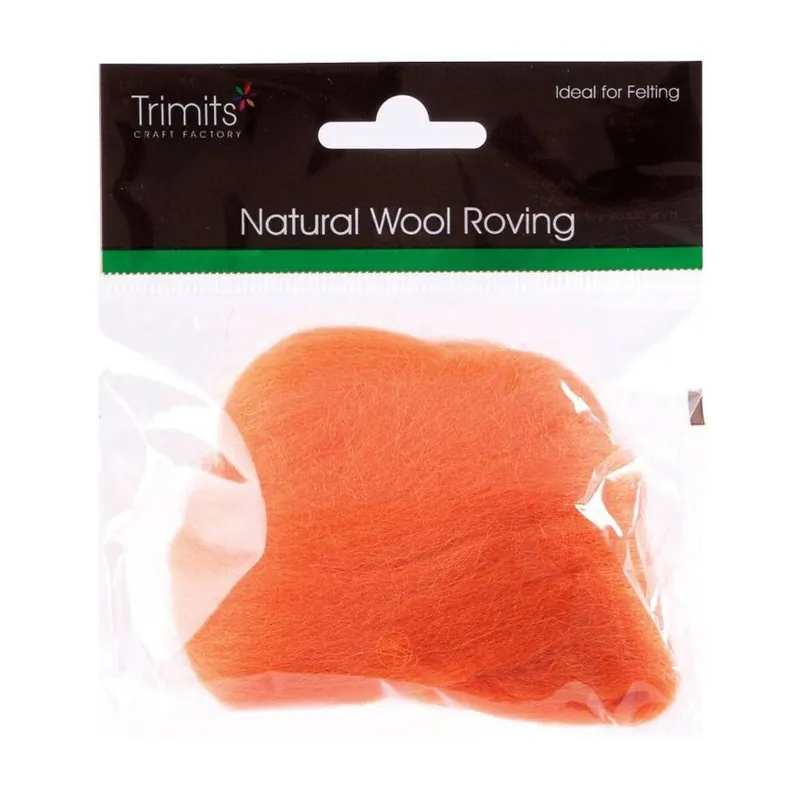 New Release Trimits Orange Natural Wool Roving 10g