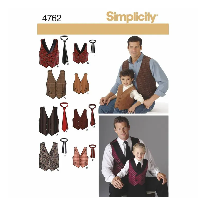 Simplicity Waistcoats and Ties Sewing Pattern 4762 Weekend Sale