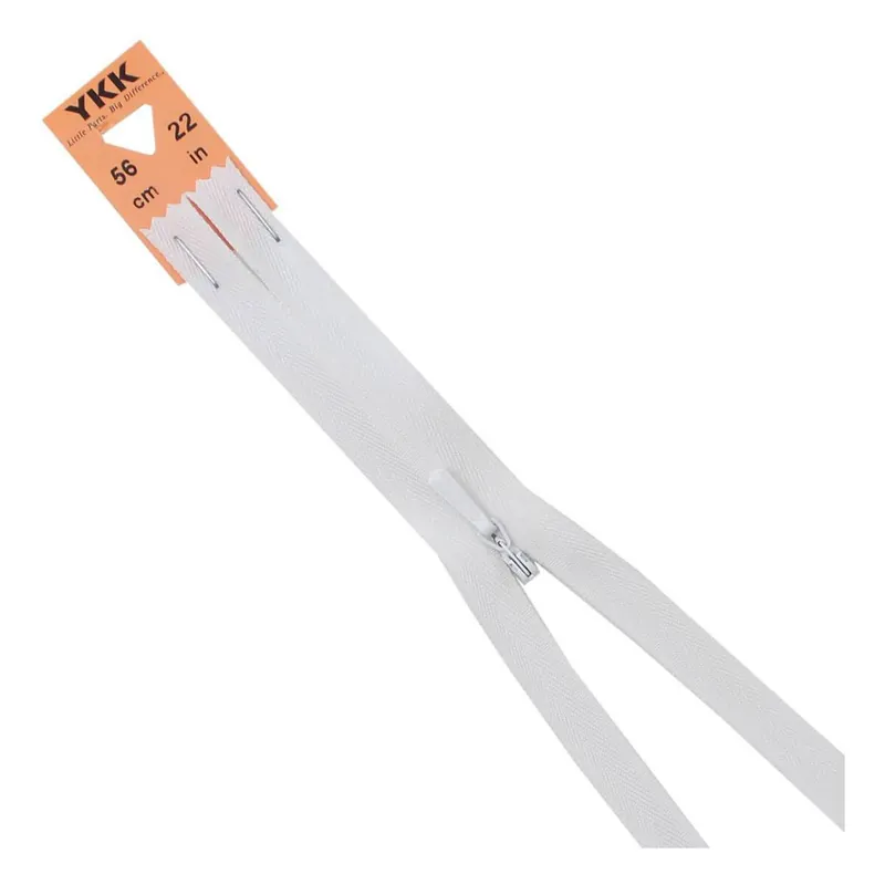 Free Shipping YKK White Concealed Zip 56cm
