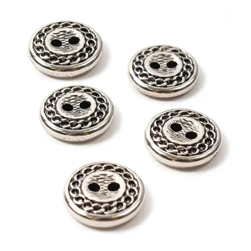 Hemline Silver Metal Patterened Button 5 Pack Free Returns