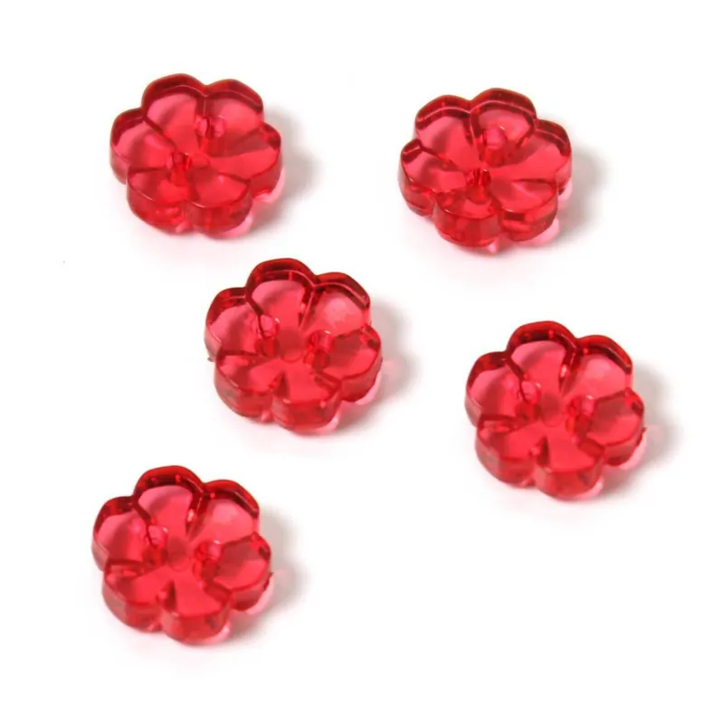 Modern Hemline Red Novelty Flower Button 5 Pack