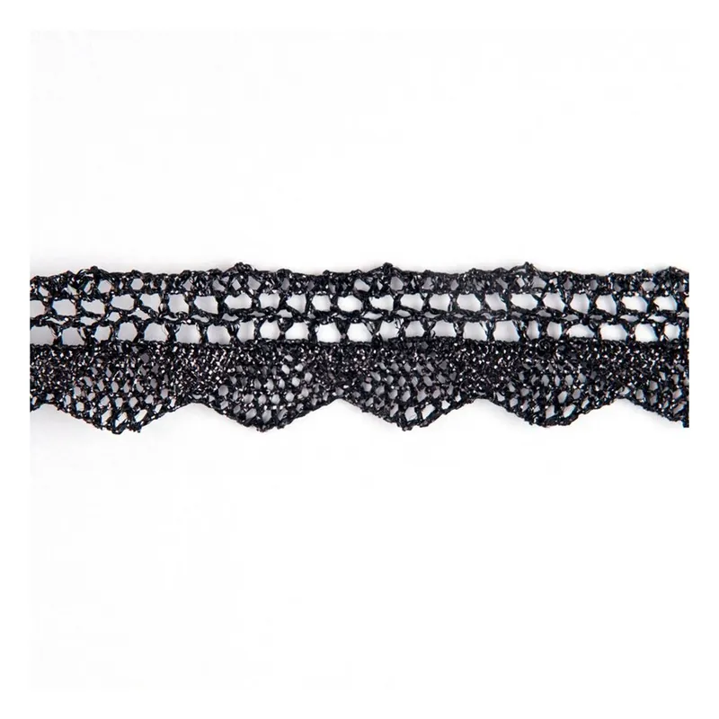 Hassle-Free Returns Black 25mm Metallic Lace Trim by the Metre