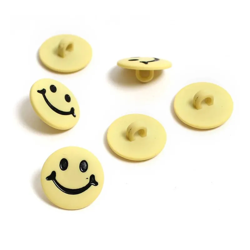 Free Shipping Hemline Yellow Novelty Smiling Face Button 6 Pack